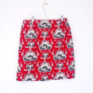 Talbots Red Farmhouse Skirt A-Line Pencil Cotton Skirt Print Size 12 Vintage